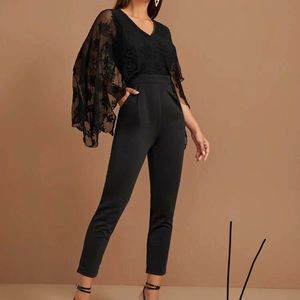 Black lace cape jumpsuit